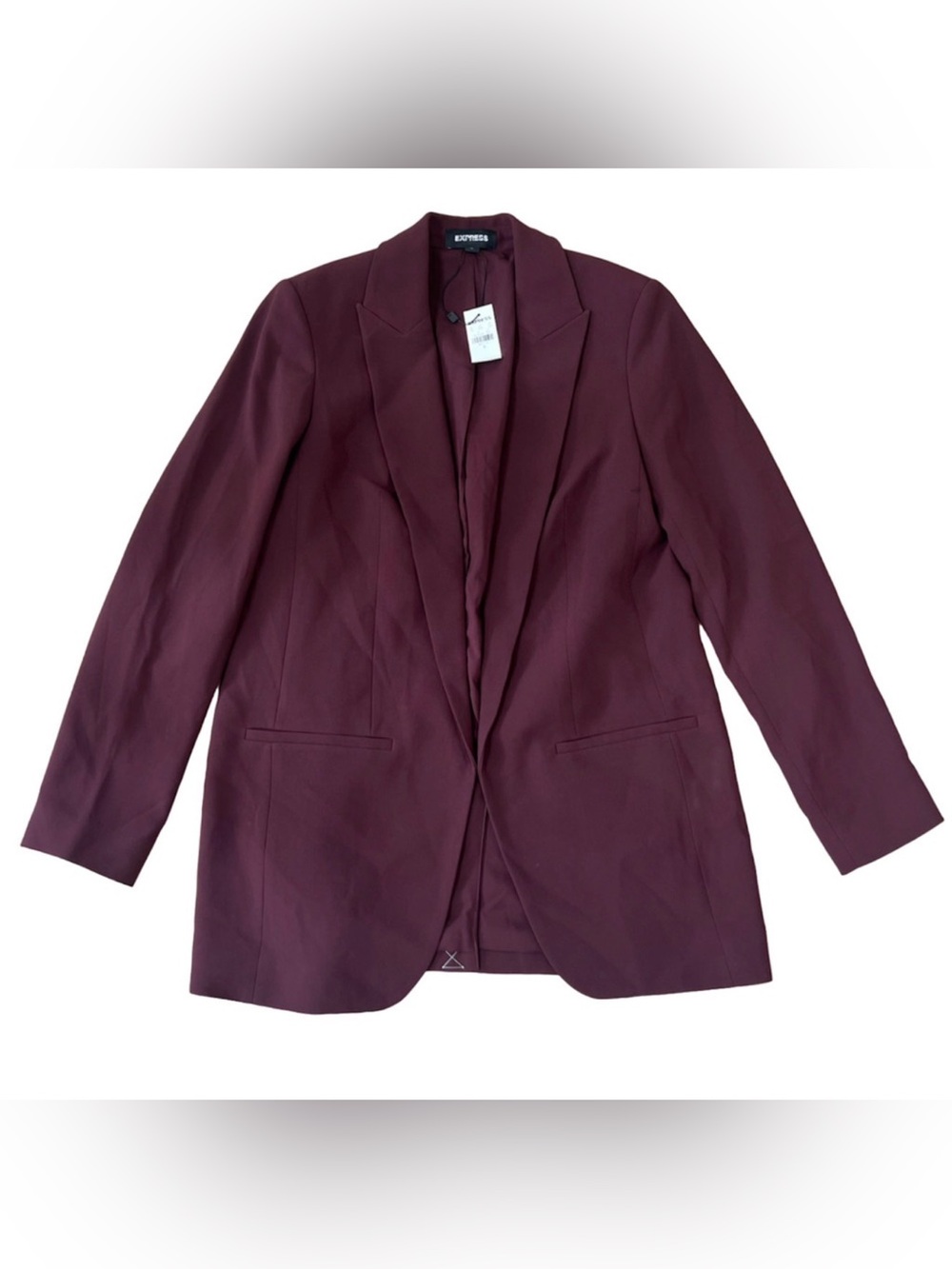 NEW EXPRESS DARK PURPLE BURGUNDY OPEN FRONT BOYFRIEND BLAZER JACKET SZ S